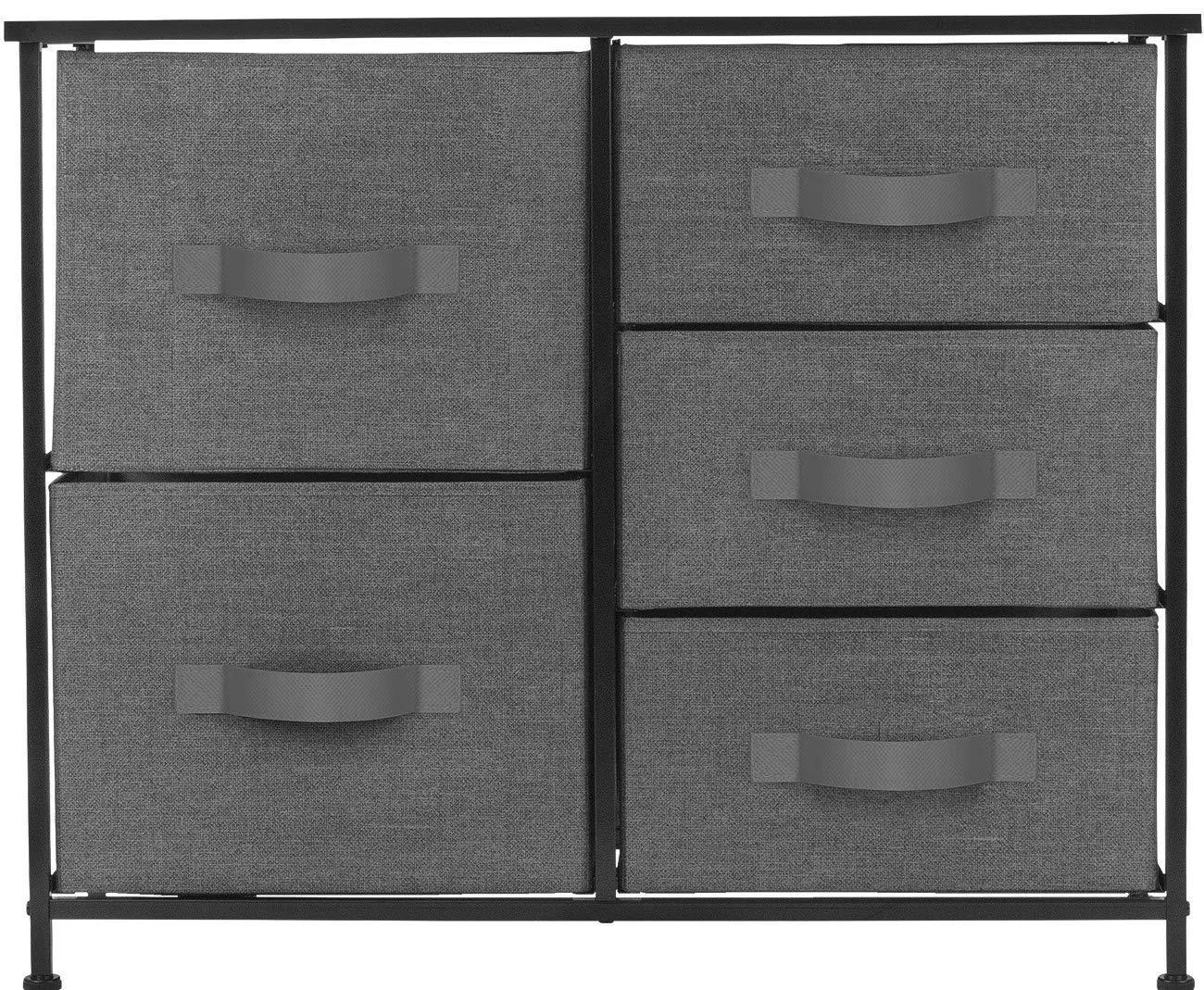 Sorbus Dresser with 5 Drawers - Furniture Storage Tower Unit for Bedroom, Hallway, Closet, Office Organization - Steel Frame, Wood Top, Easy Pull Fabric Bins (Black/Charcoal)