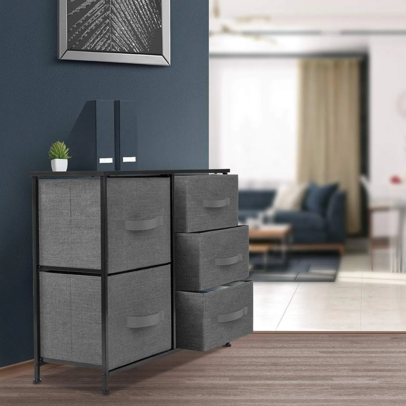 Sorbus Dresser with 5 Drawers - Furniture Storage Tower Unit for Bedroom, Hallway, Closet, Office Organization - Steel Frame, Wood Top, Easy Pull Fabric Bins (Black/Charcoal)