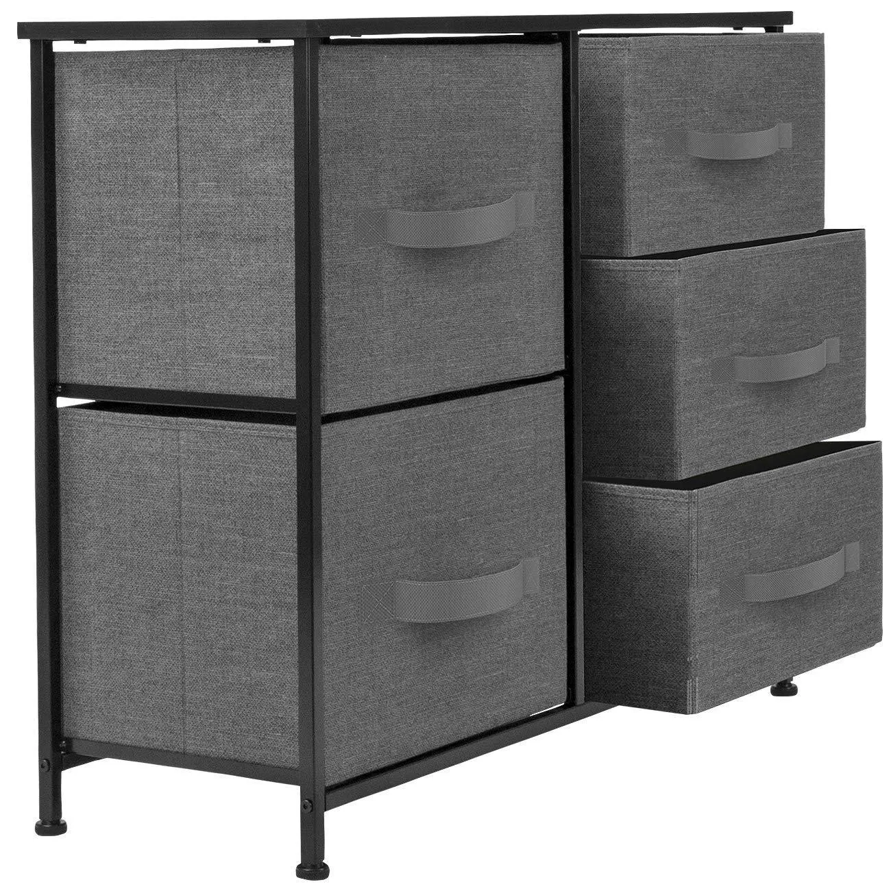 Sorbus Dresser with 5 Drawers - Furniture Storage Tower Unit for Bedroom, Hallway, Closet, Office Organization - Steel Frame, Wood Top, Easy Pull Fabric Bins (Black/Charcoal)