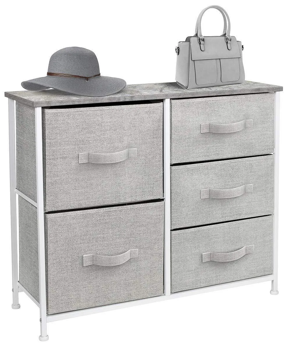 Sorbus Dresser with 5 Drawers - Furniture Storage Tower Unit for Bedroom, Hallway, Closet, Office Organization - Steel Frame, Wood Top, Easy Pull Fabric Bins (Gray)