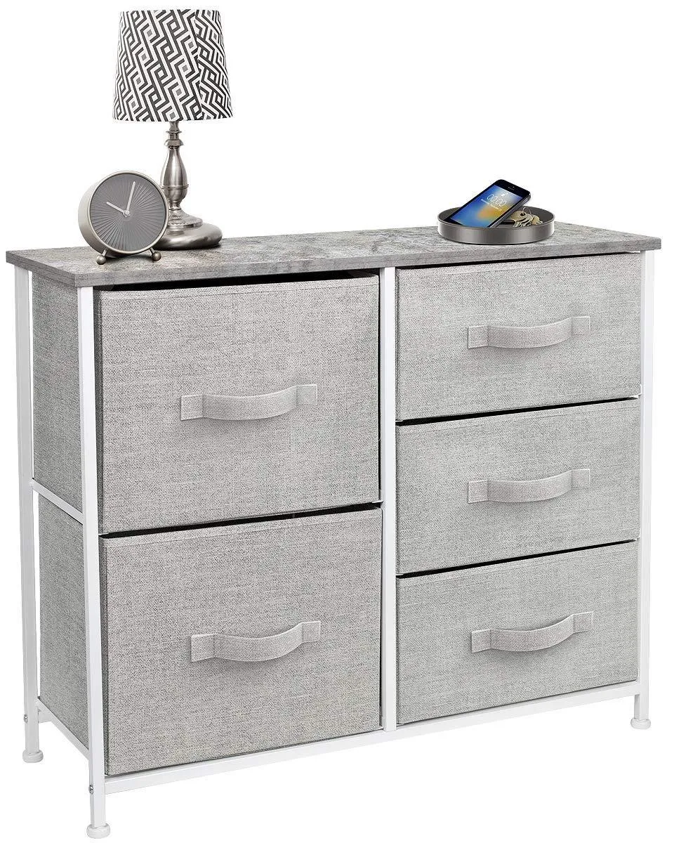 Sorbus Dresser with 5 Drawers - Furniture Storage Tower Unit for Bedroom, Hallway, Closet, Office Organization - Steel Frame, Wood Top, Easy Pull Fabric Bins (Gray)