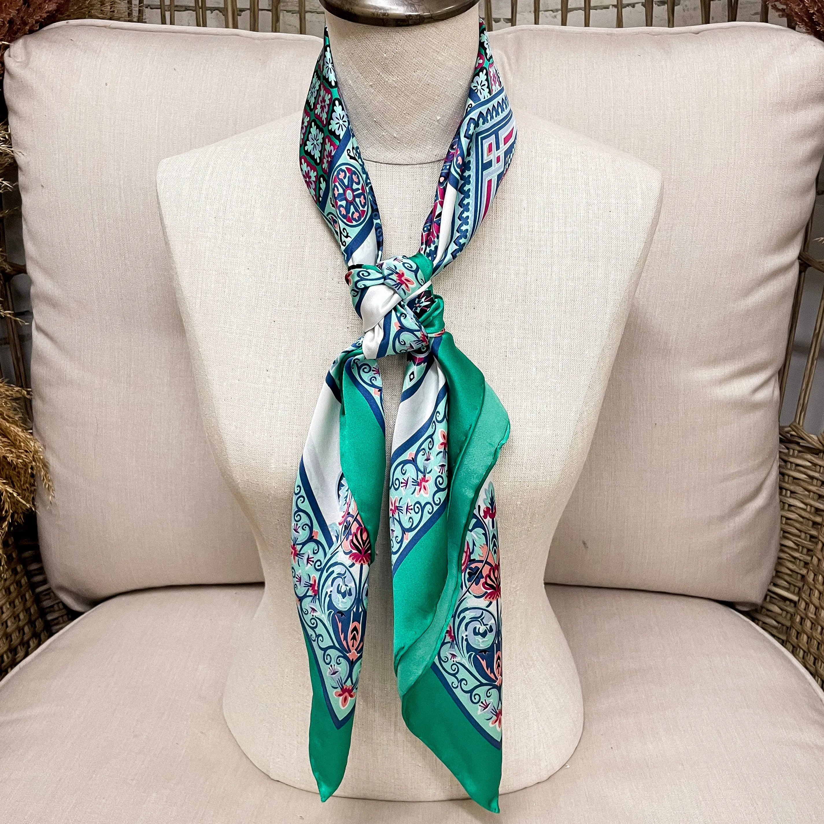 Taj Mahal Charmeuse Silk Wild Rag Green