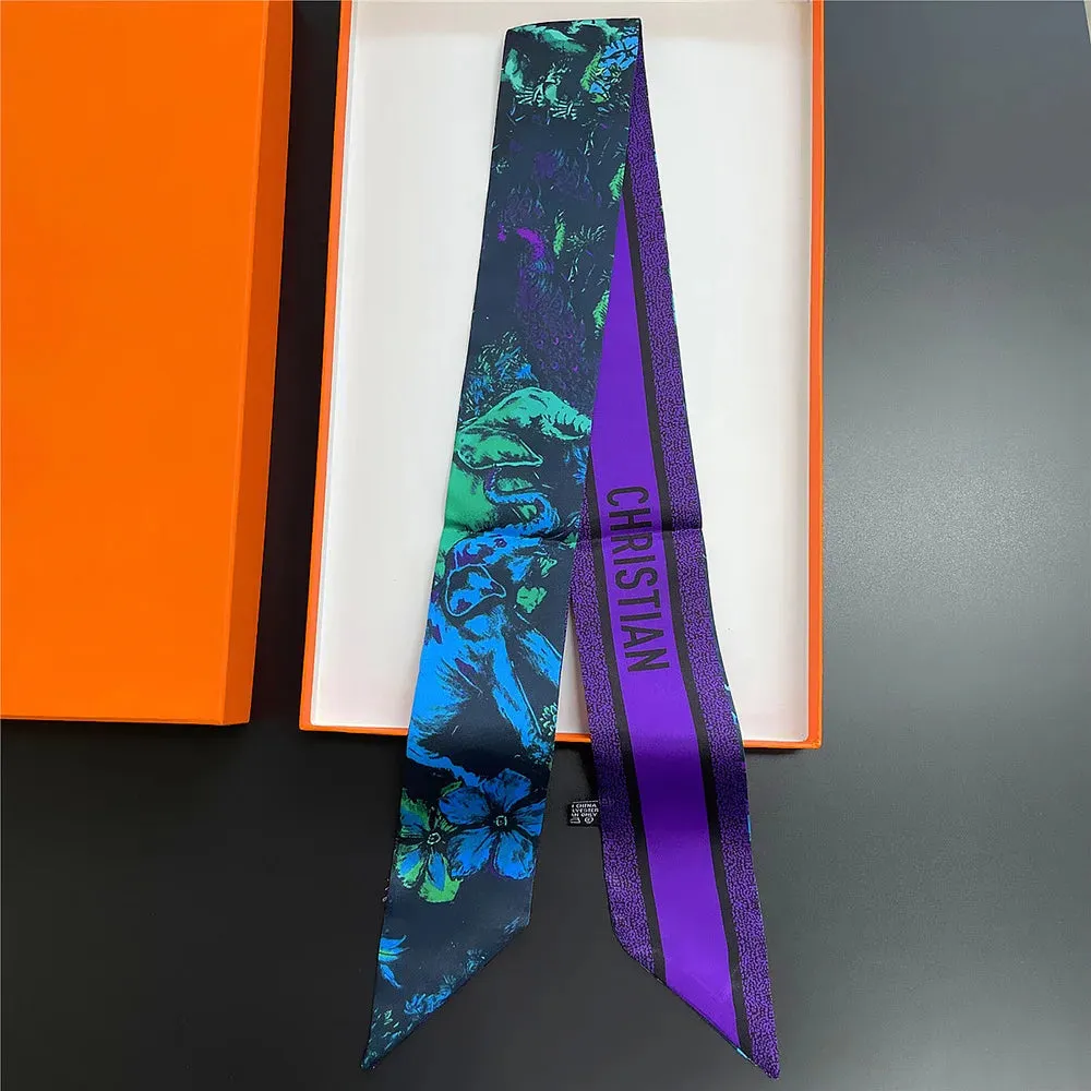 Tarot Elephant Plant Flowers Silk Scarf Handbag Wrap Women