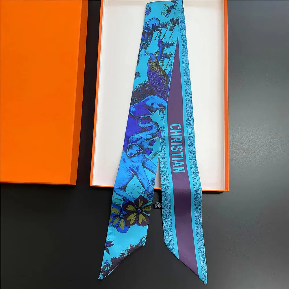 Tarot Elephant Plant Flowers Silk Scarf Handbag Wrap Women