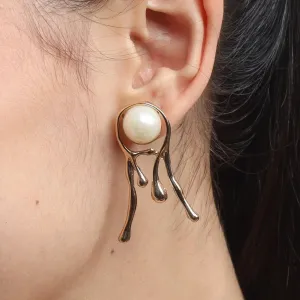 TFC Molten Metal Pearl Gold Plated Stud Earrings