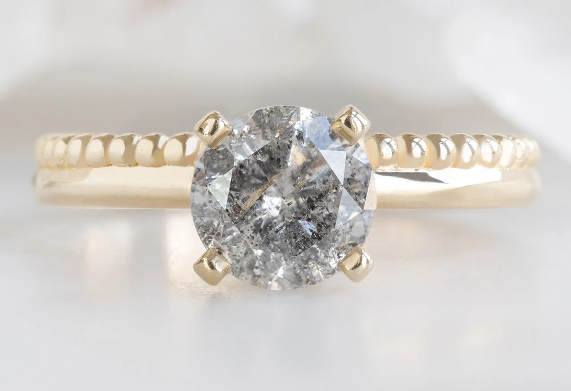 The Duo Beaded Band Ring with a 1.22ct Round Salt and Pepper Diamond