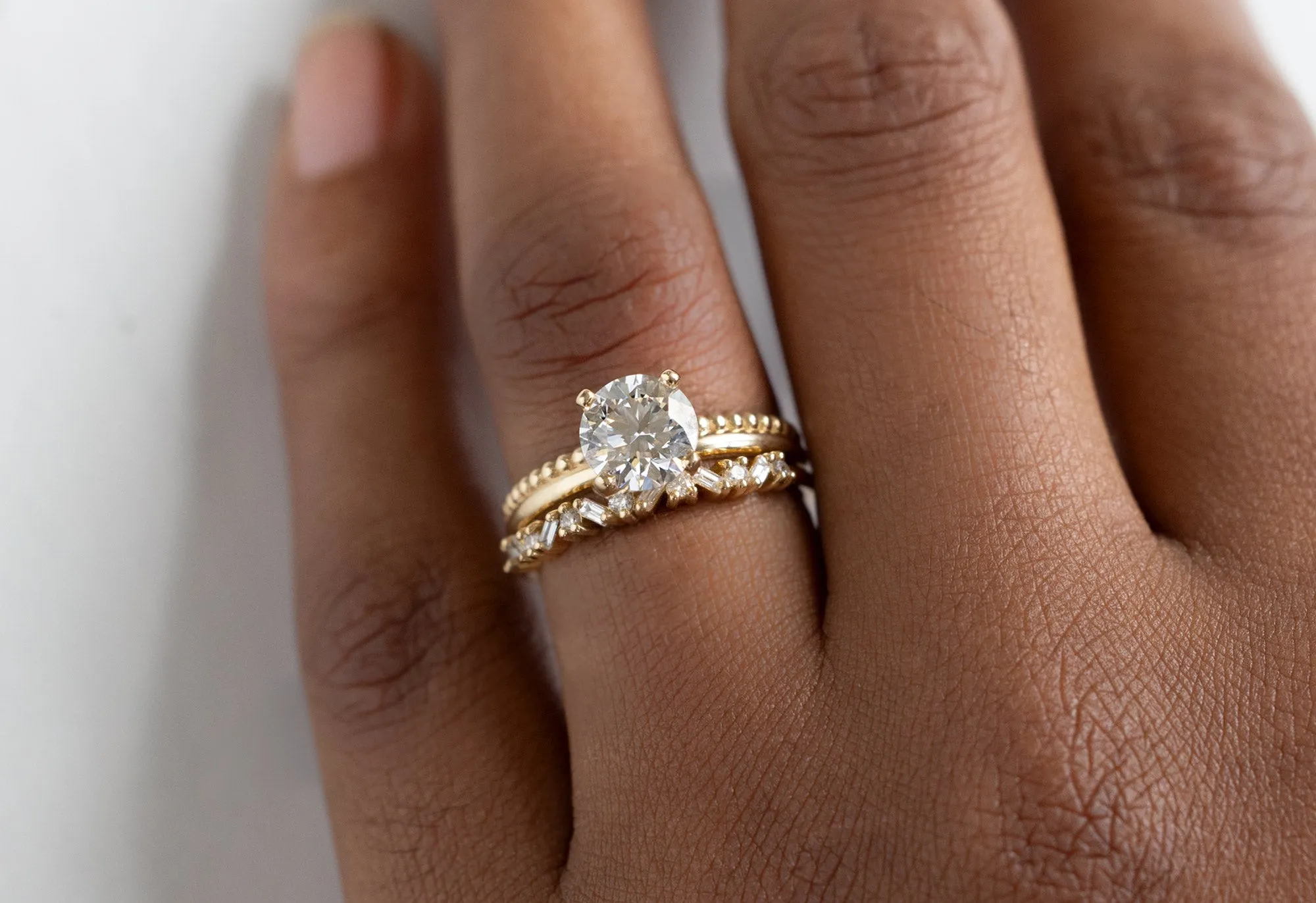The Duo Beaded Band Ring with a 1.40ct Round Lab Grown Diamond