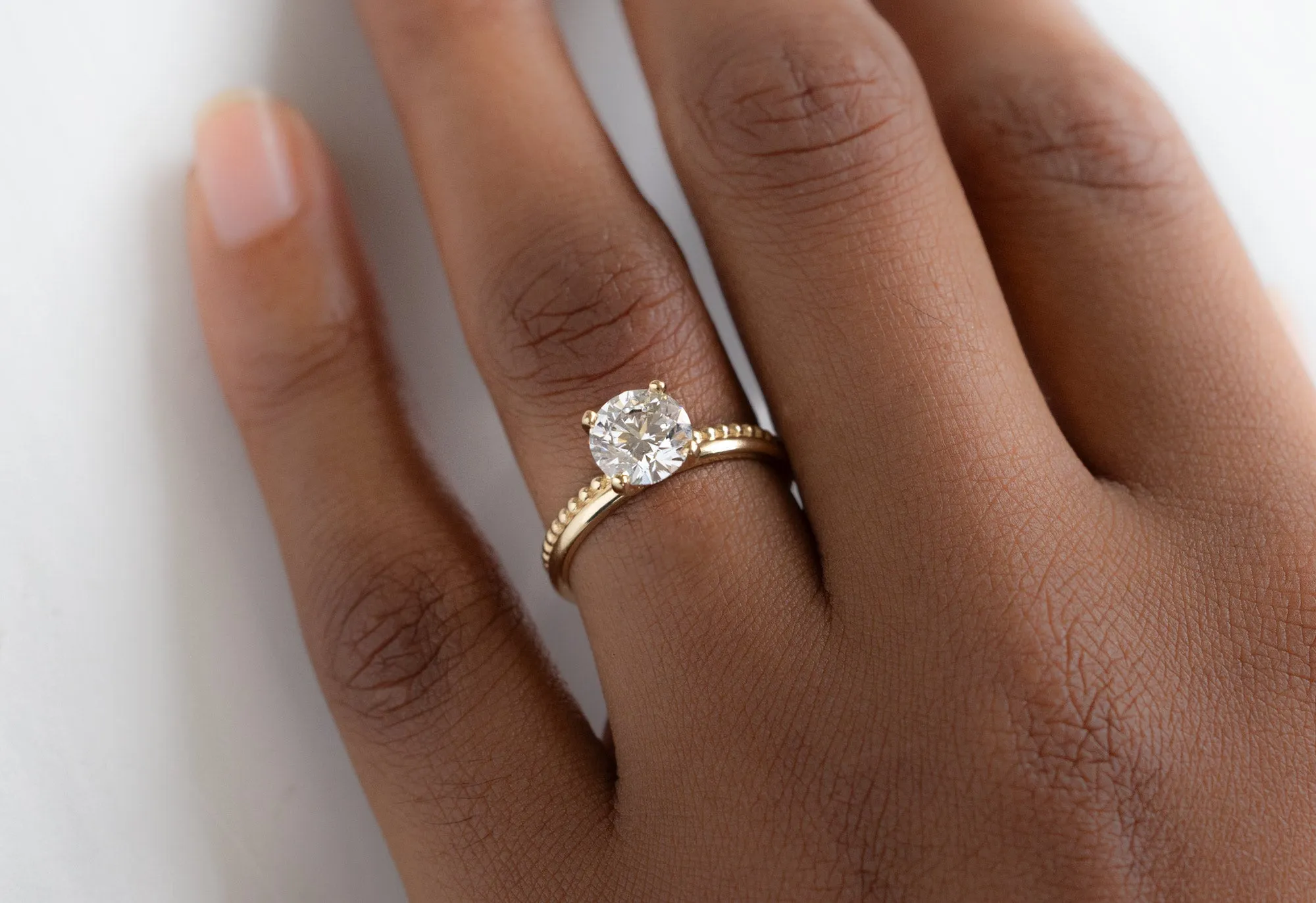 The Duo Beaded Band Ring with a 1.40ct Round Lab Grown Diamond