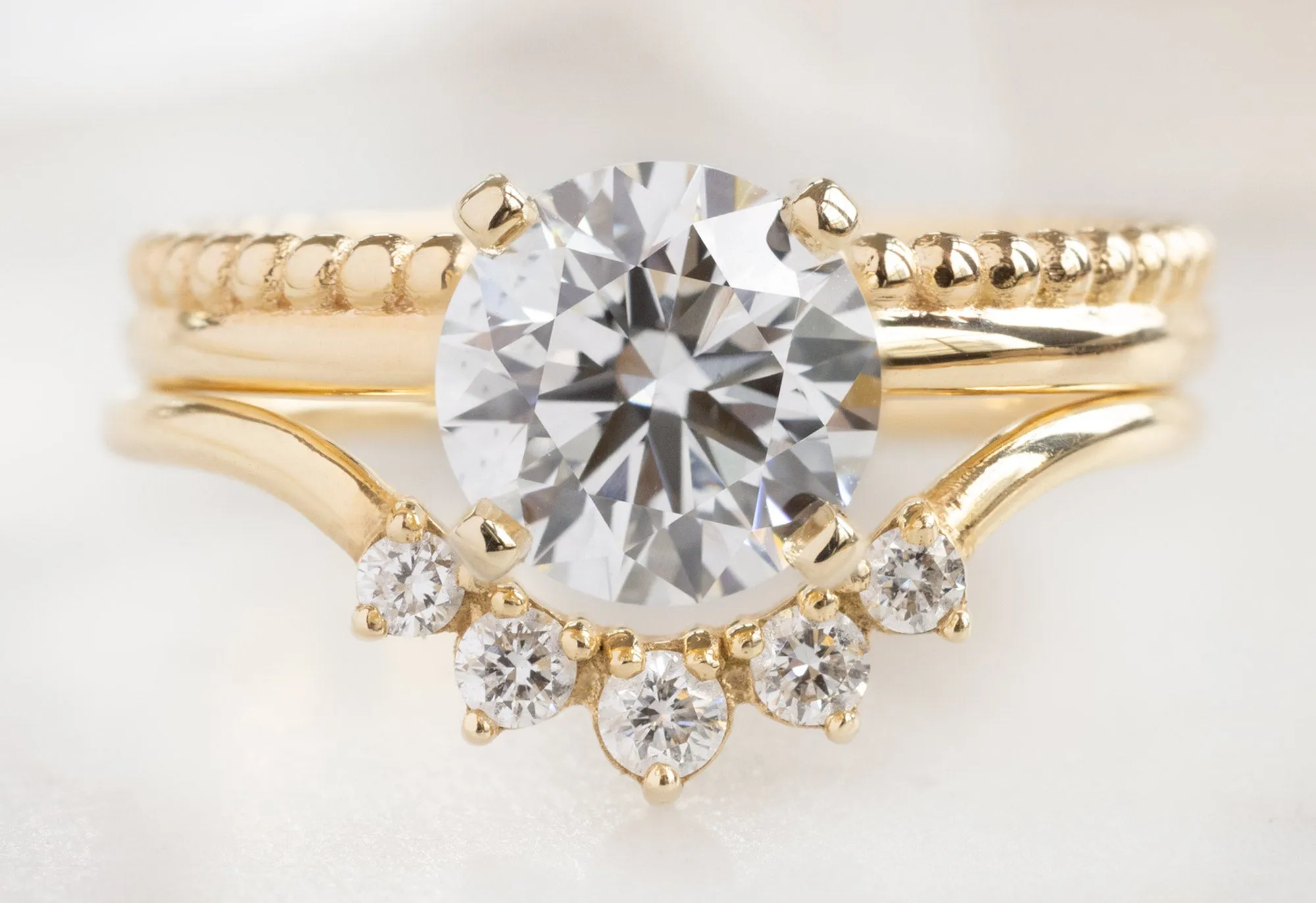 The Duo Beaded Band Ring with a 1.40ct Round Lab Grown Diamond