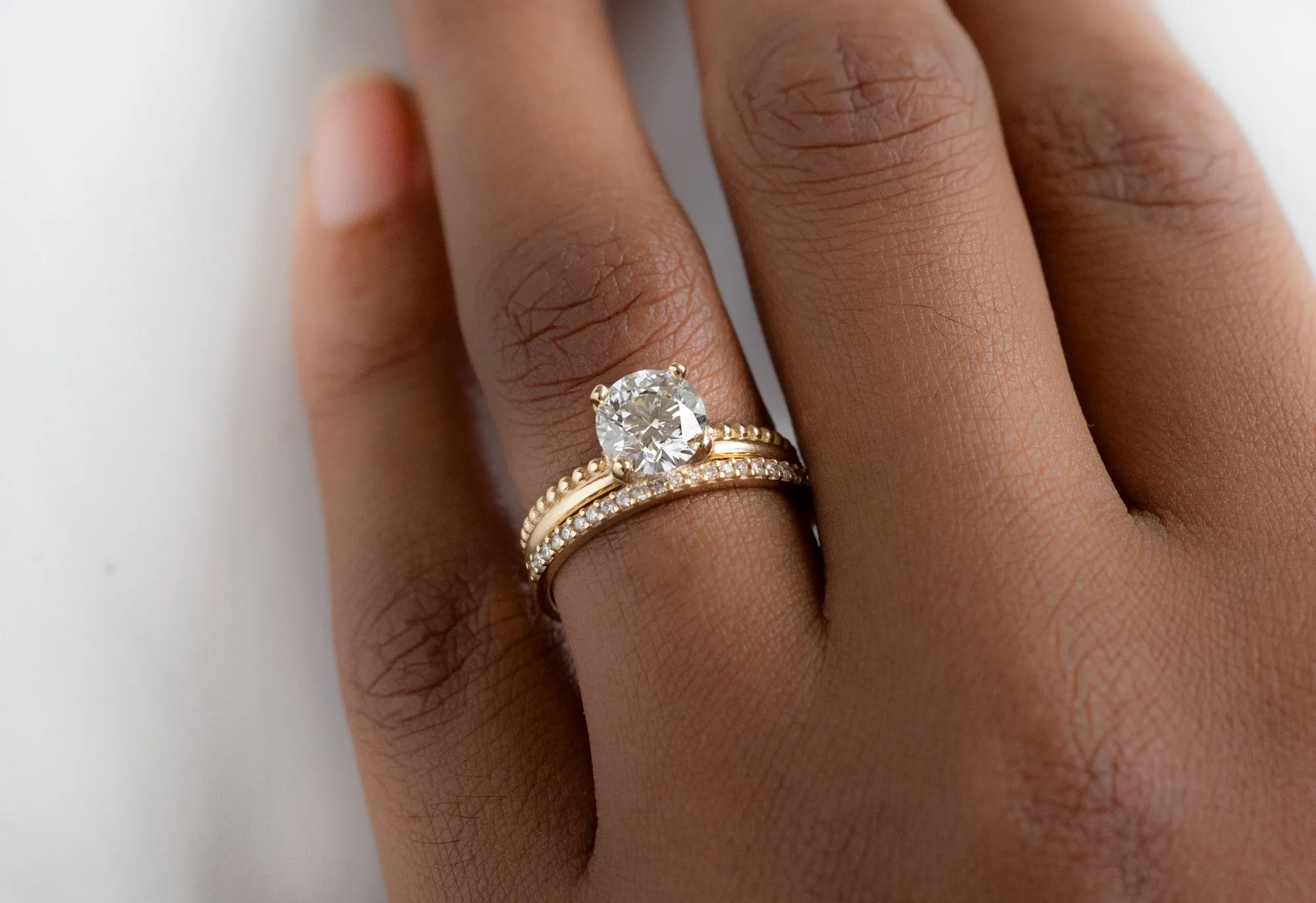 The Duo Beaded Band Ring with a 1.40ct Round Lab Grown Diamond