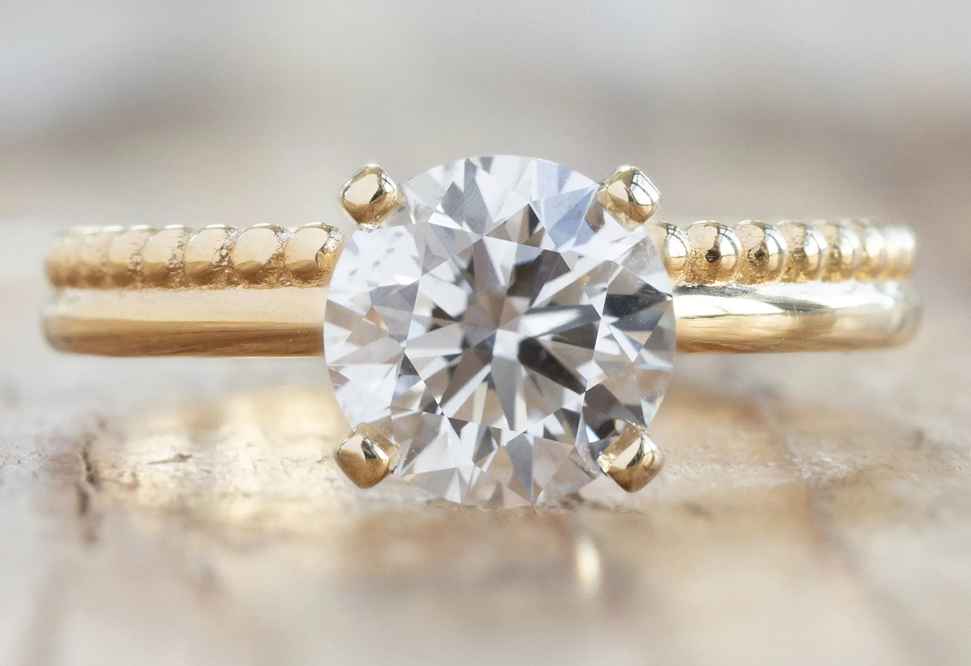 The Duo Beaded Band Ring with a 1.40ct Round Lab Grown Diamond