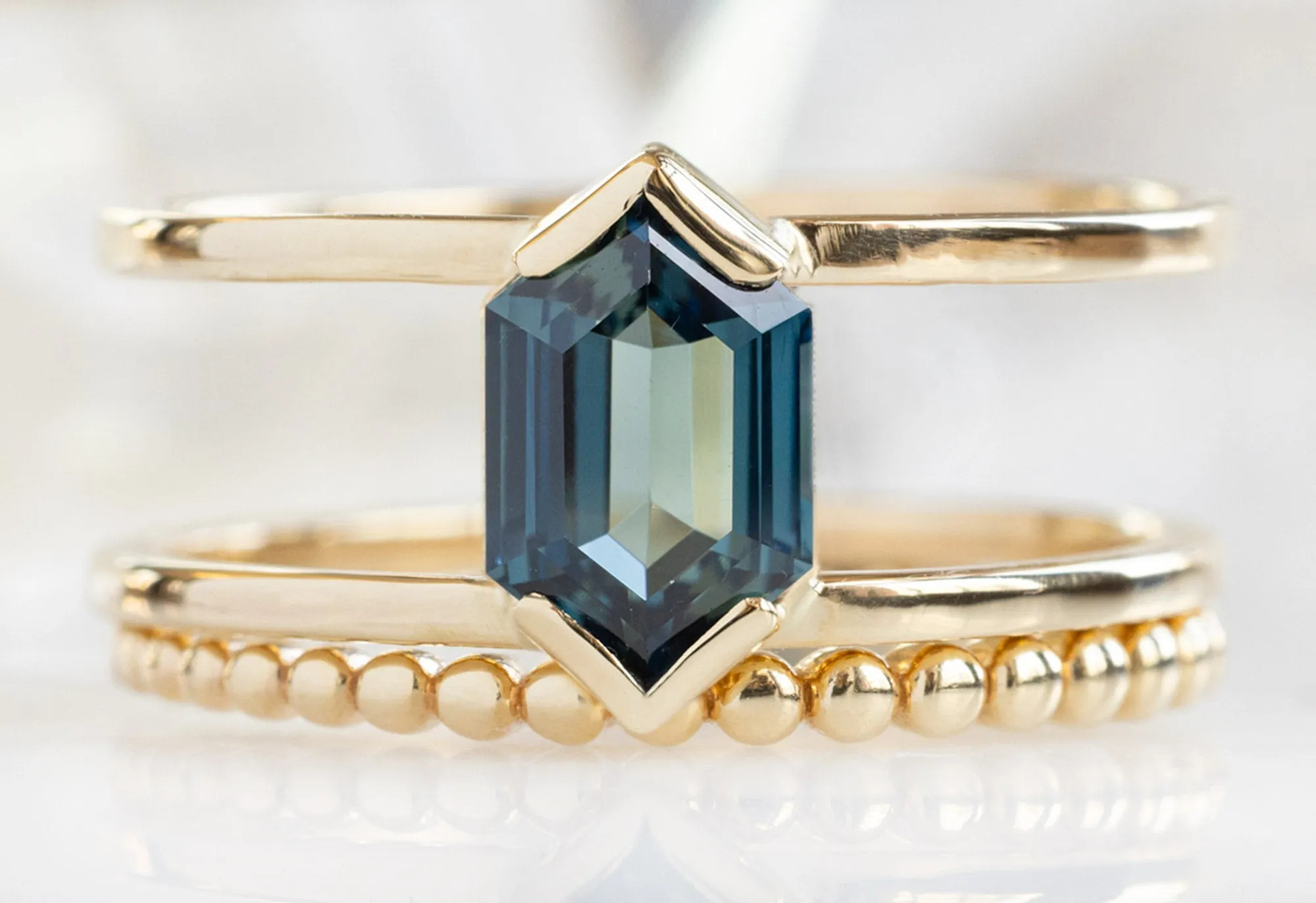 The Poppy Ring with a 1.24ct Sapphire Hexagon