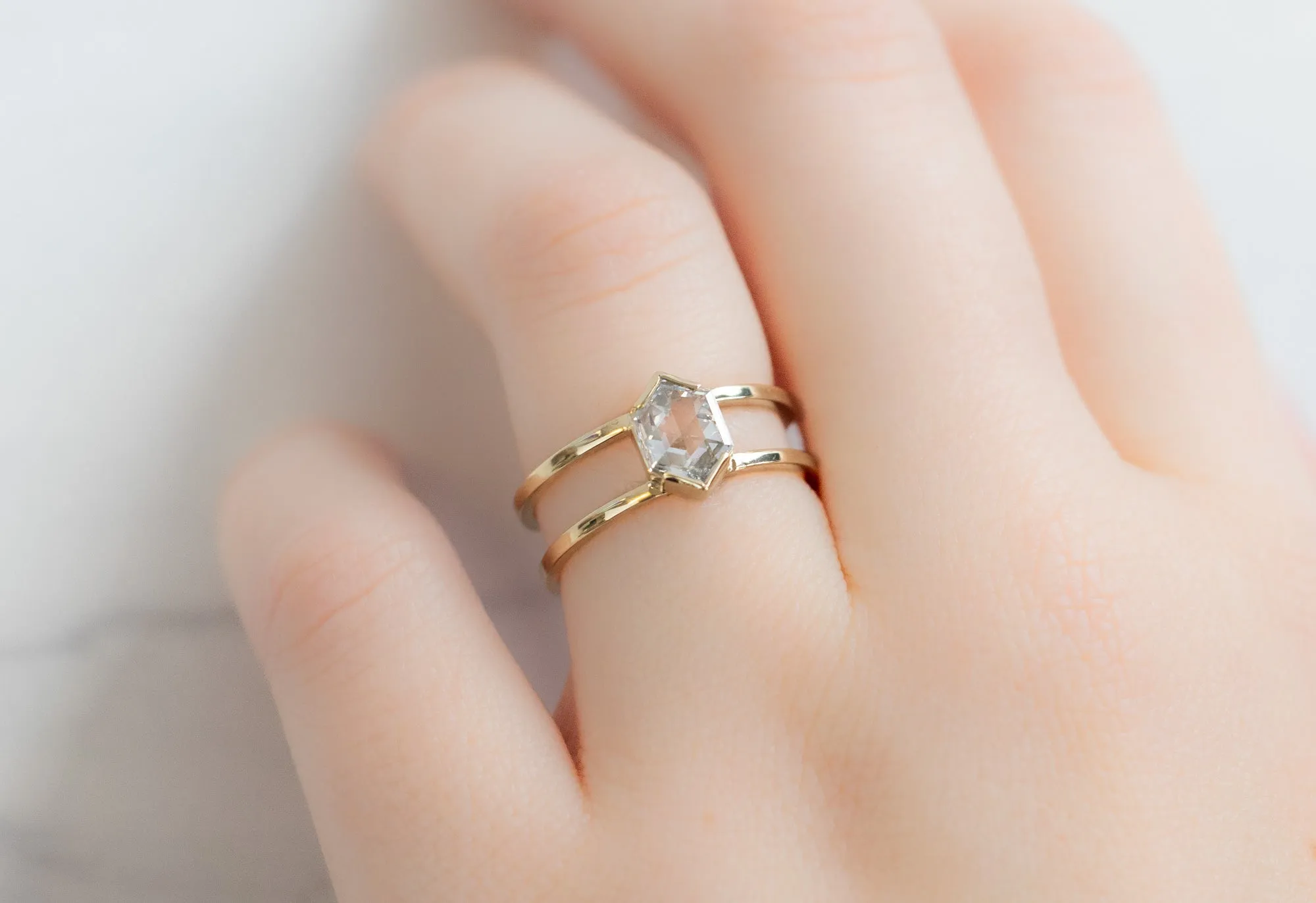 The Poppy Ring with a .59ct White Hexagon Diamond