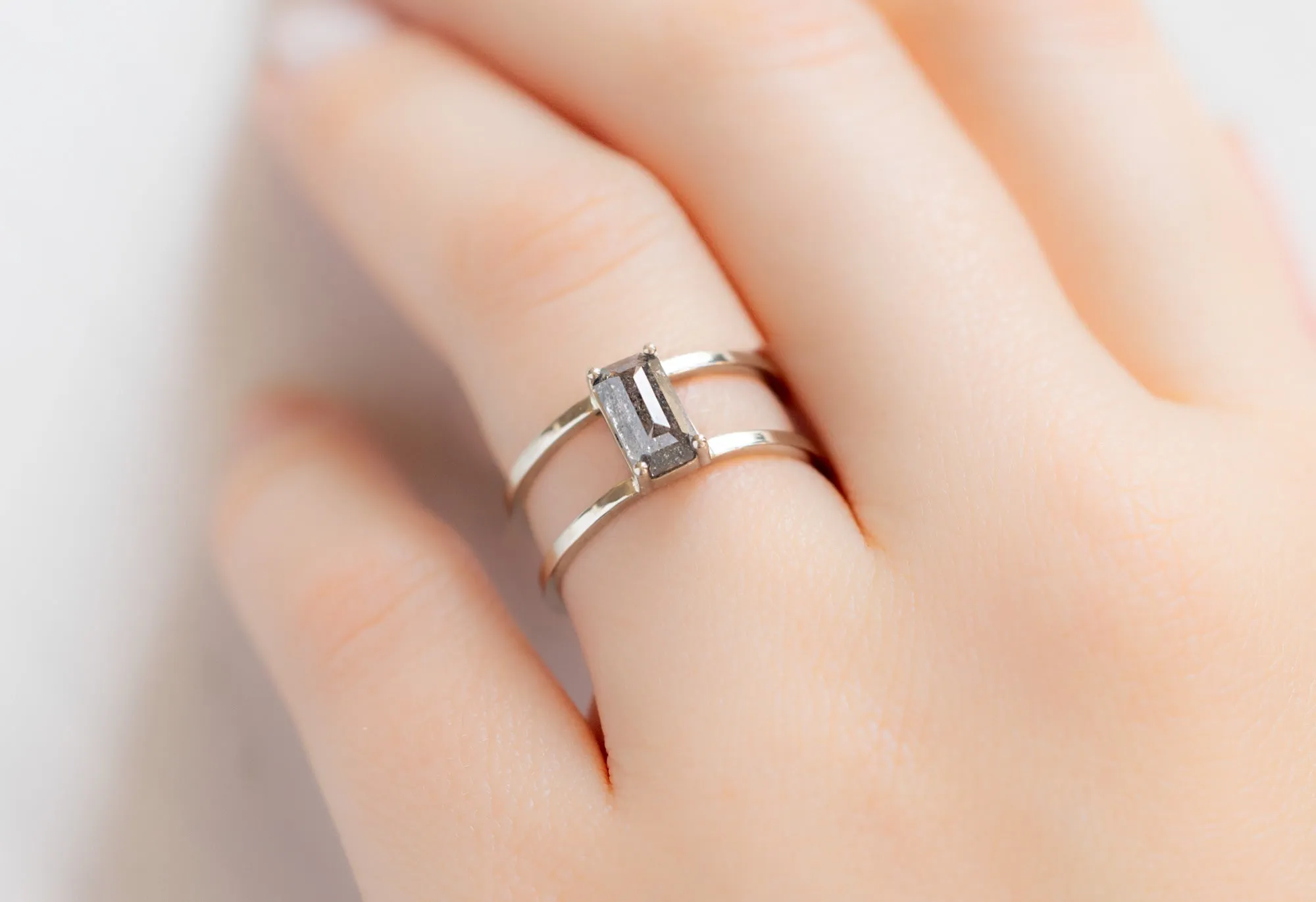 The Poppy Ring with a .99ct Emerald-Cut Salt and Pepper Diamond