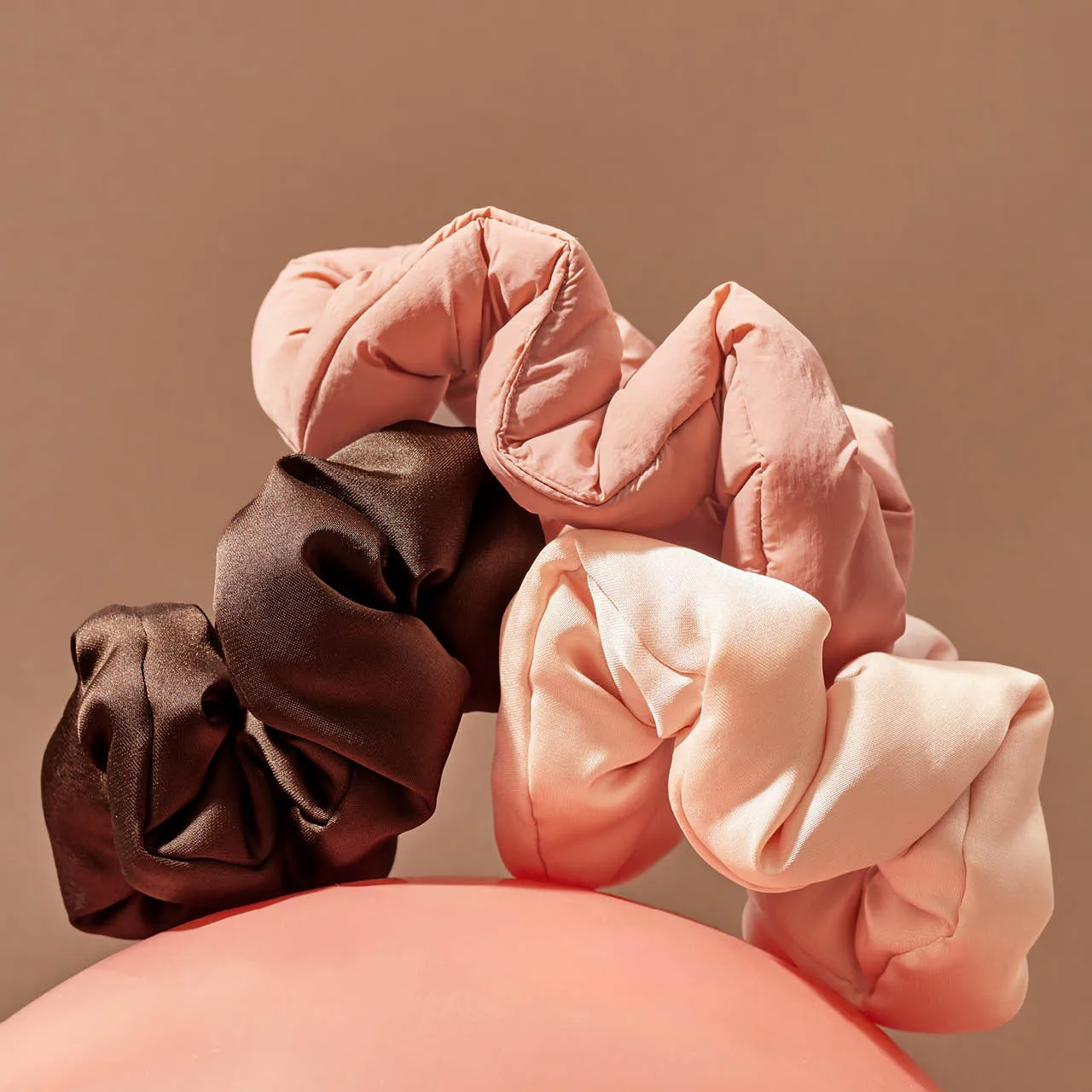 The Recycled Fabric Cloud Scrunchies (Set of 3) - Rosewood