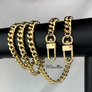 Thick Fancy Link Curb Chain with Diamond Cut Accents, Gold-tone Finish - 3/8 inch (9mm) Wide Luxury Chain Strap - Handle to Crossbody Lengths