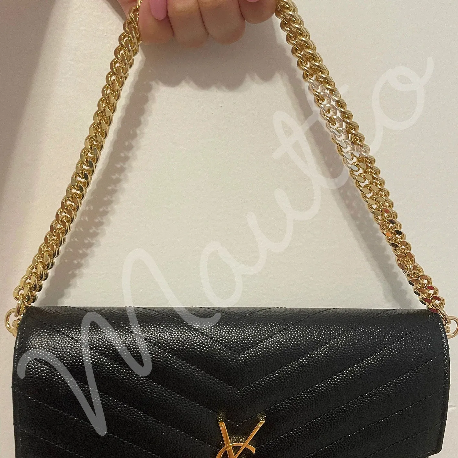 Thick Fancy Link Curb Chain with Diamond Cut Accents, Gold-tone Finish - 3/8 inch (9mm) Wide Luxury Chain Strap - Handle to Crossbody Lengths