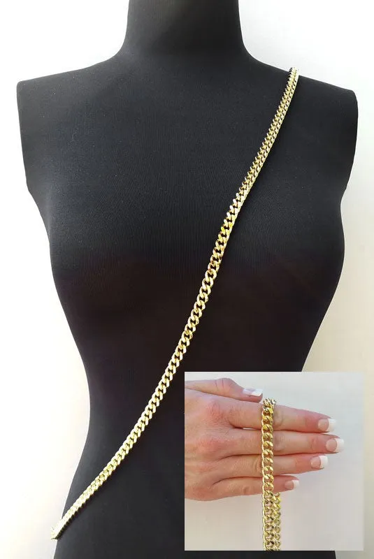 Thick Fancy Link Curb Chain with Diamond Cut Accents, Gold-tone Finish - 3/8 inch (9mm) Wide Luxury Chain Strap - Handle to Crossbody Lengths