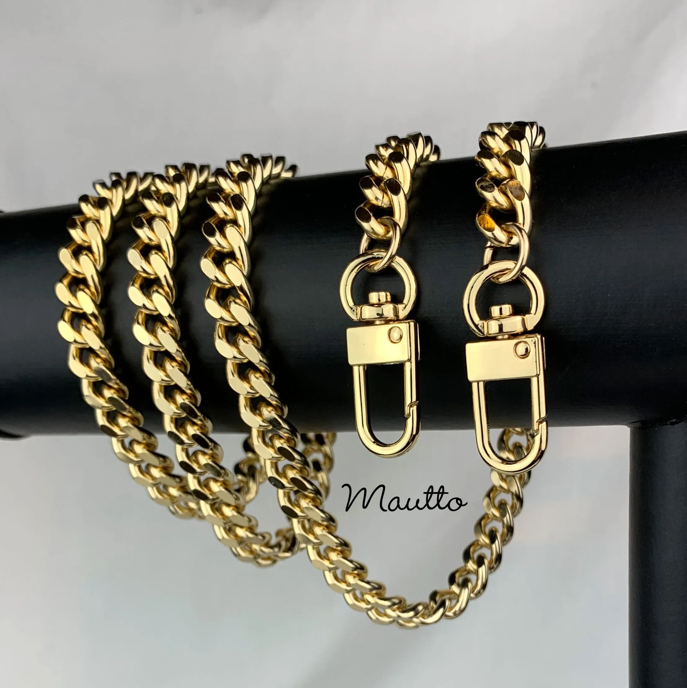 Thick Fancy Link Curb Chain with Diamond Cut Accents, Gold-tone Finish - 3/8 inch (9mm) Wide Luxury Chain Strap - Handle to Crossbody Lengths