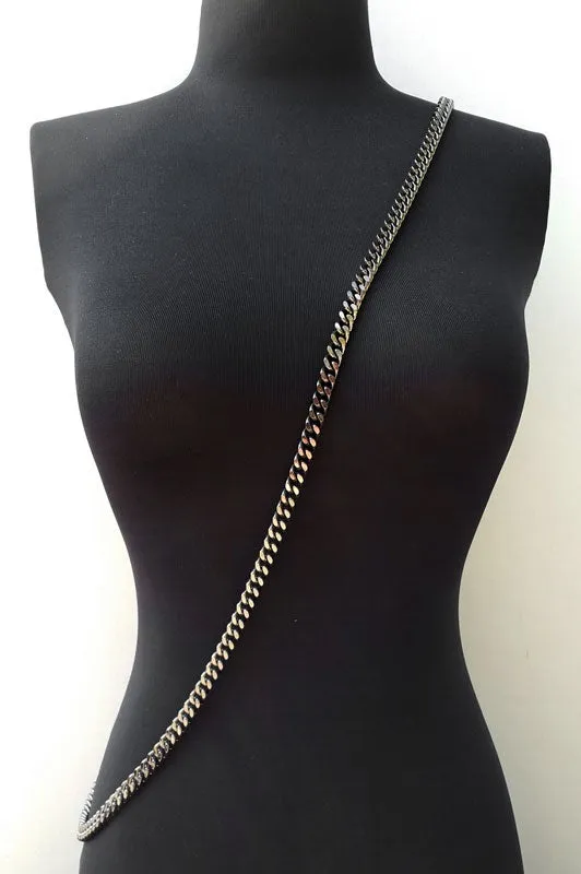 Thick Fancy Link Curb Chain with Diamond Cut Accents, Gunmetal Finish - 3/8 inch (9mm) Wide Luxury Chain Strap - Handle to Crossbody Lengths
