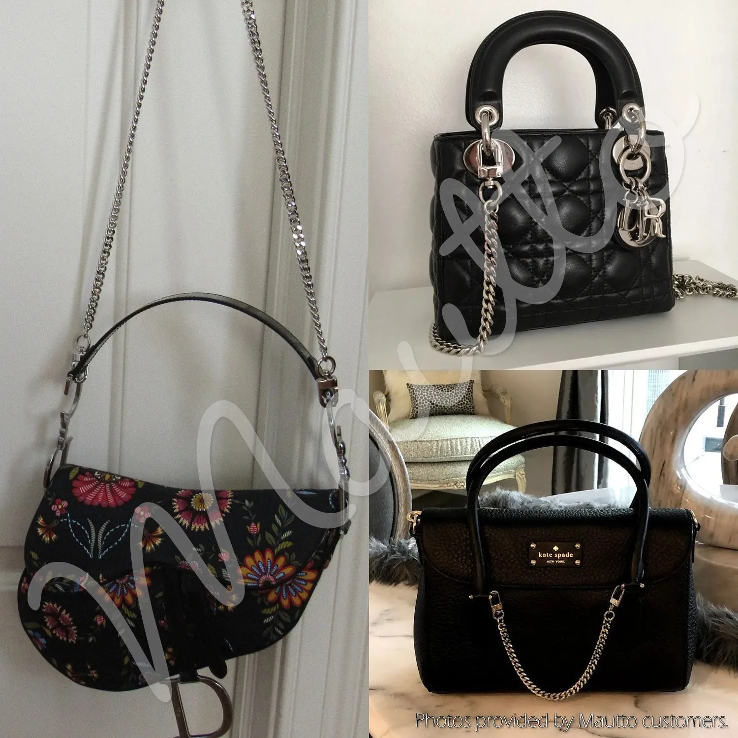 Thick Fancy Link Curb Chain with Diamond Cut Accents, Silver-tone Finish - 3/8 inch (9mm) Wide Luxury Chain Strap - Handle to Crossbody Lengths