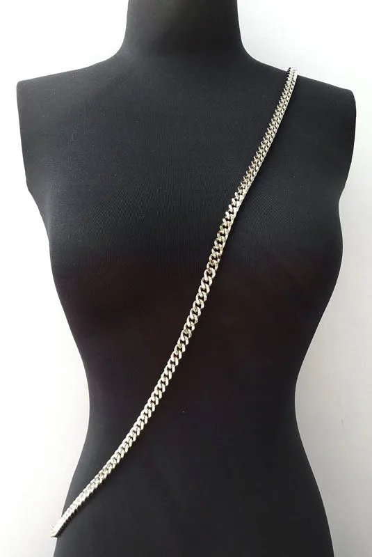 Thick Fancy Link Curb Chain with Diamond Cut Accents, Silver-tone Finish - 3/8 inch (9mm) Wide Luxury Chain Strap - Handle to Crossbody Lengths