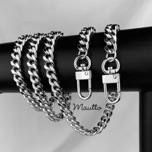 Thick Fancy Link Curb Chain with Diamond Cut Accents, Silver-tone Finish - 3/8 inch (9mm) Wide Luxury Chain Strap - Handle to Crossbody Lengths