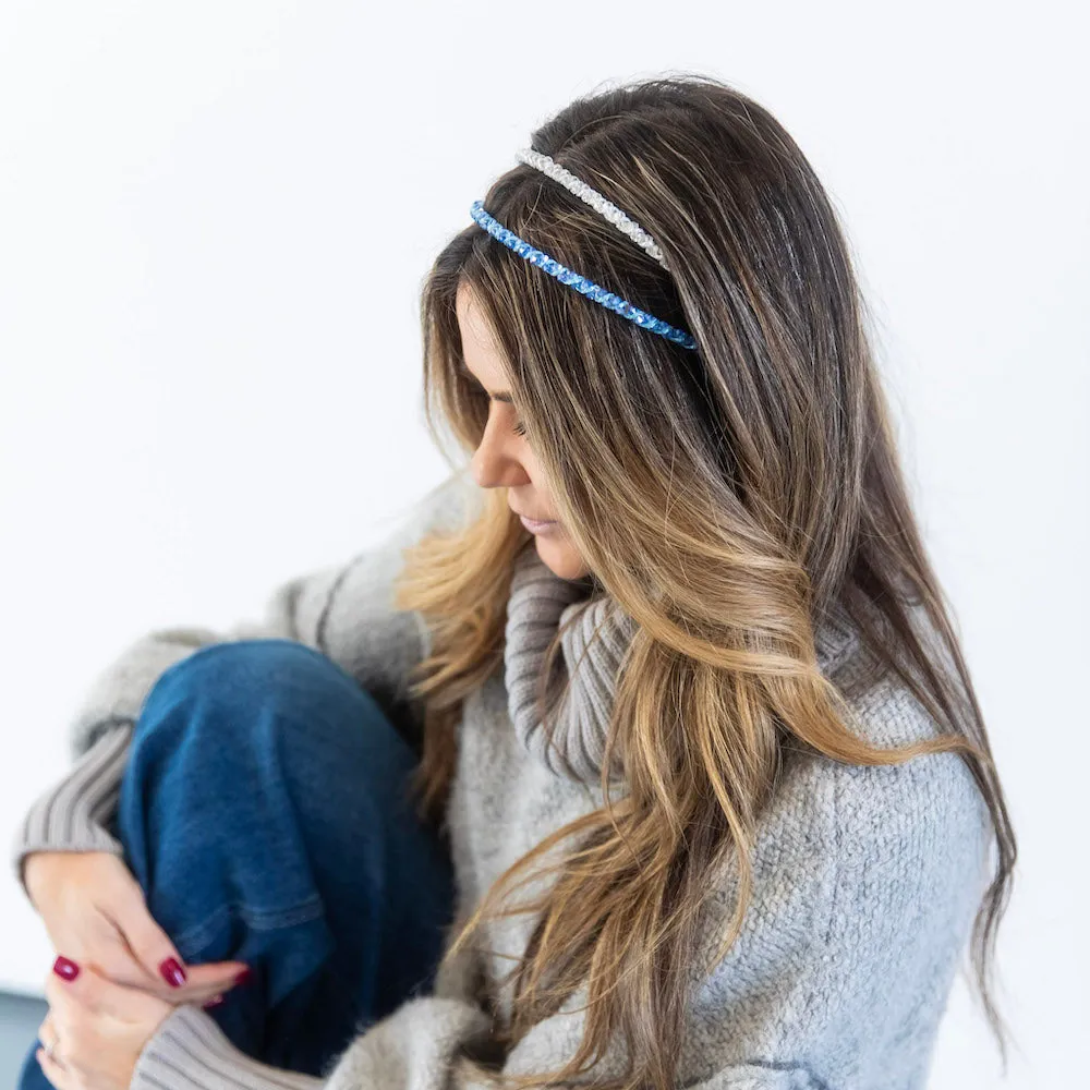 Thin Beaded Headband Set - Blue   Silver