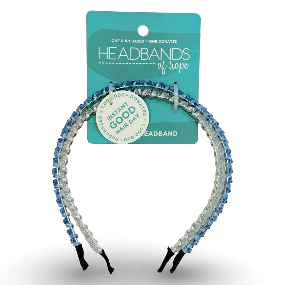 Thin Beaded Headband Set - Blue   Silver