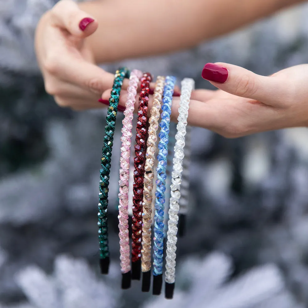 Thin Beaded Headband Set - Blue   Silver