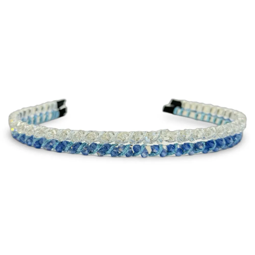 Thin Beaded Headband Set - Blue   Silver