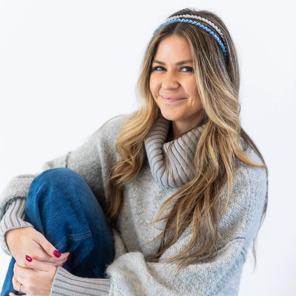 Thin Beaded Headband Set - Blue   Silver