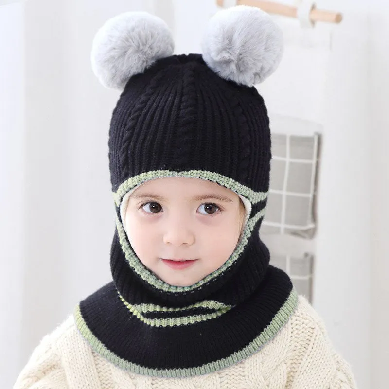 Toddler Winter Knitted Woolen Beanie One-piece Hair Ball(Random decorative balls)