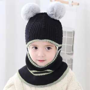 Toddler Winter Knitted Woolen Beanie One-piece Hair Ball(Random decorative balls)