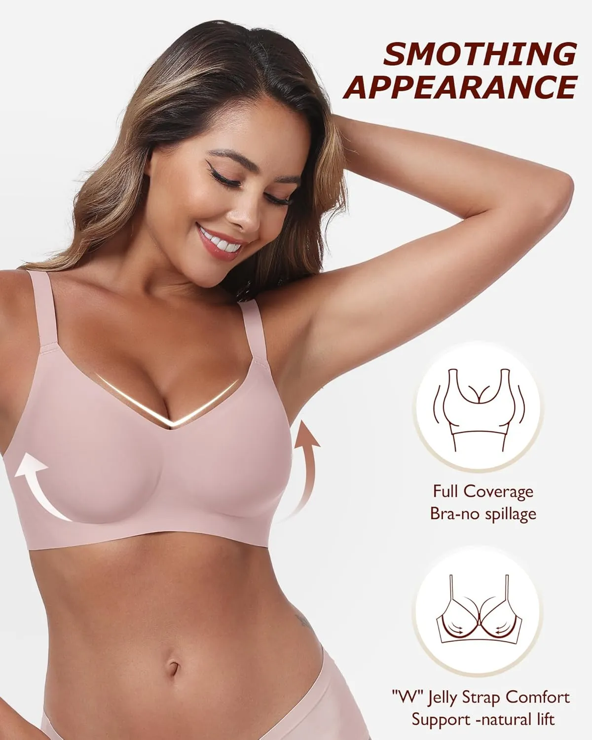 Wireless Comfortable Seamless Soft Bras for Women Full Coverage Push Up Everyday No Show Bra with Support and Lift