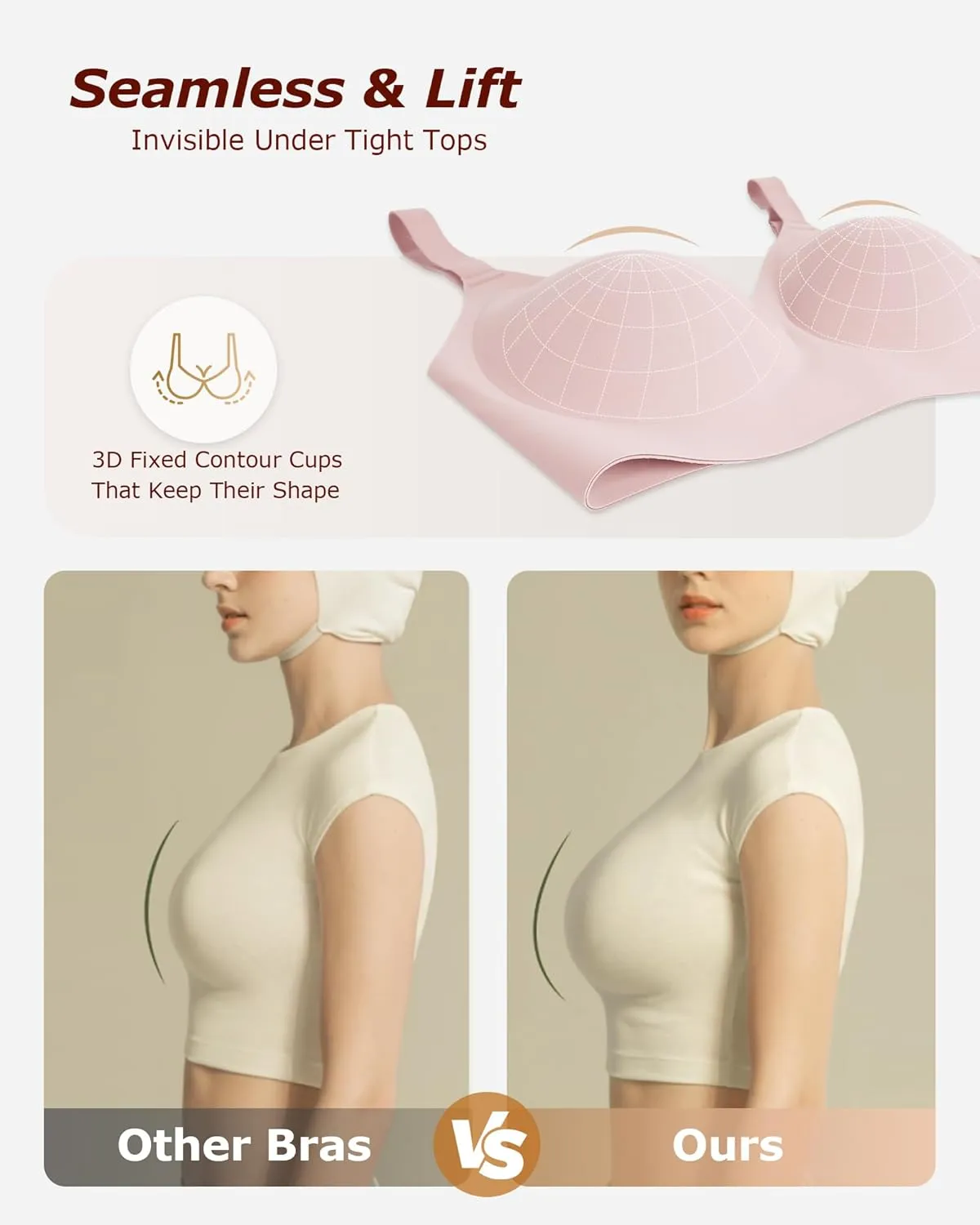 Wireless Comfortable Seamless Soft Bras for Women Full Coverage Push Up Everyday No Show Bra with Support and Lift