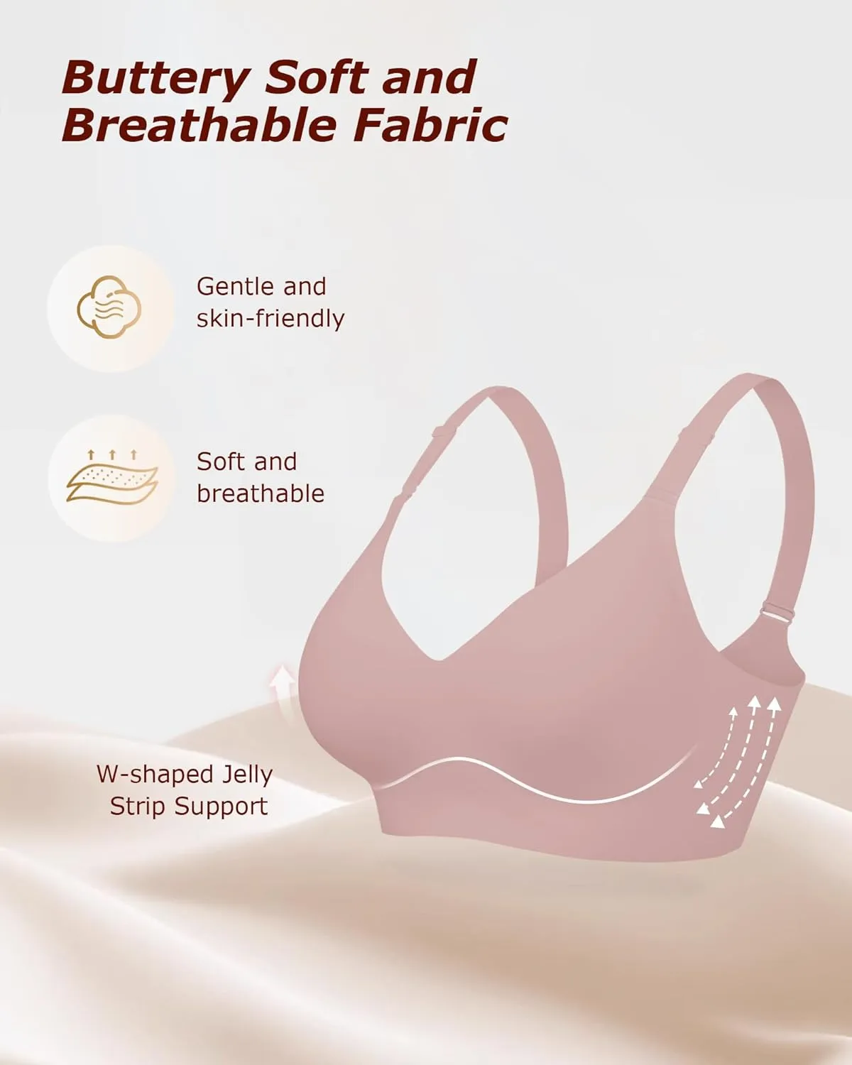 Wireless Comfortable Seamless Soft Bras for Women Full Coverage Push Up Everyday No Show Bra with Support and Lift