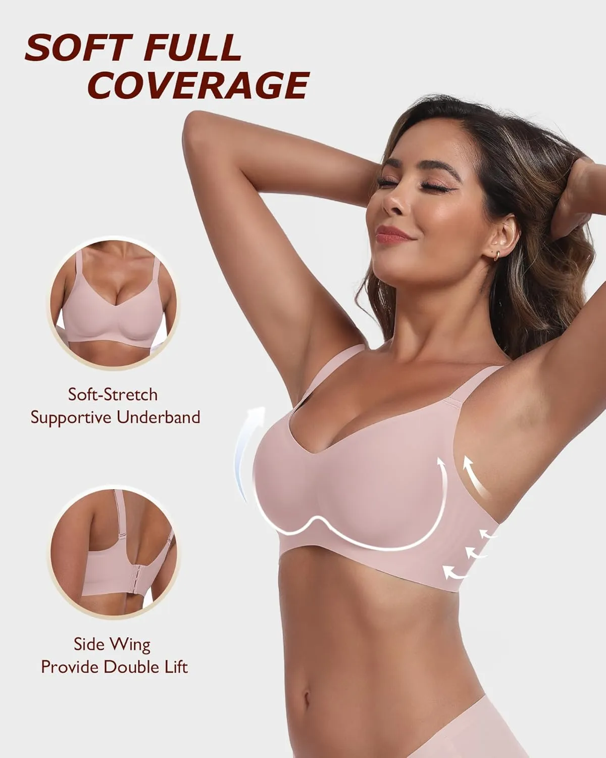 Wireless Comfortable Seamless Soft Bras for Women Full Coverage Push Up Everyday No Show Bra with Support and Lift