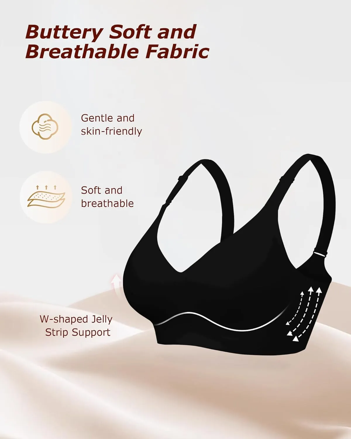 Wireless Comfortable Seamless Soft Bras for Women Full Coverage Push Up Everyday No Show Bra with Support and Lift