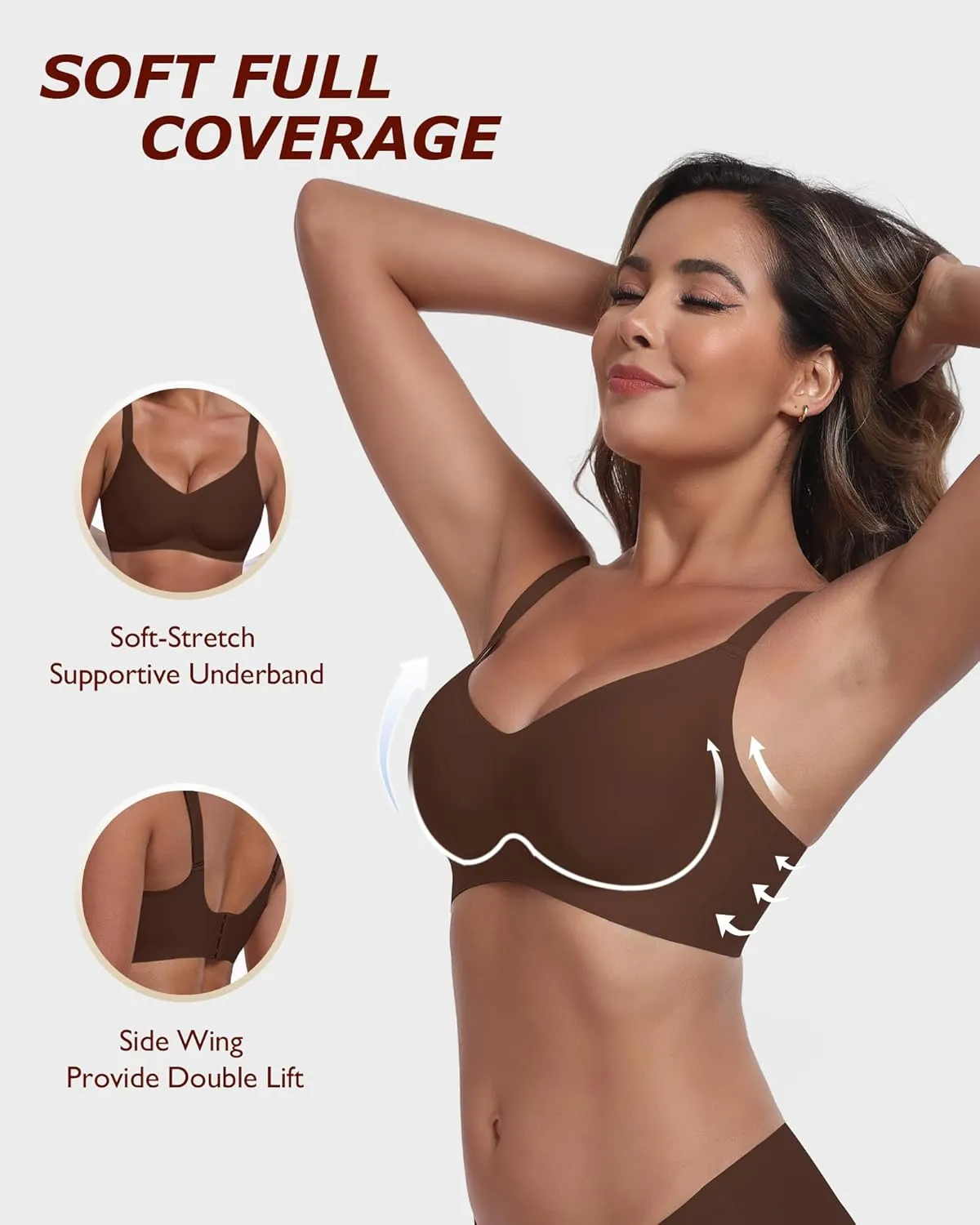 Wireless Comfortable Seamless Soft Bras for Women Full Coverage Push Up Everyday No Show Bra with Support and Lift
