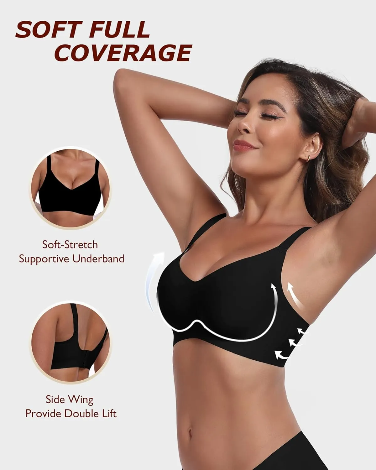 Wireless Comfortable Seamless Soft Bras for Women Full Coverage Push Up Everyday No Show Bra with Support and Lift