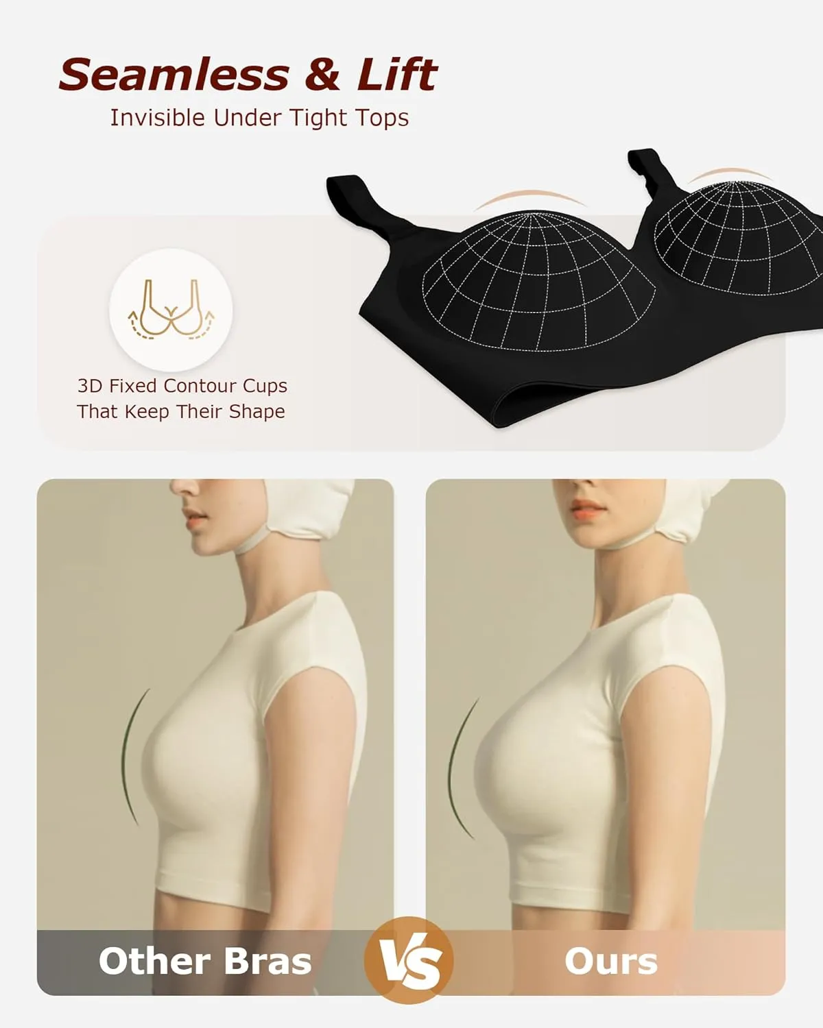 Wireless Comfortable Seamless Soft Bras for Women Full Coverage Push Up Everyday No Show Bra with Support and Lift