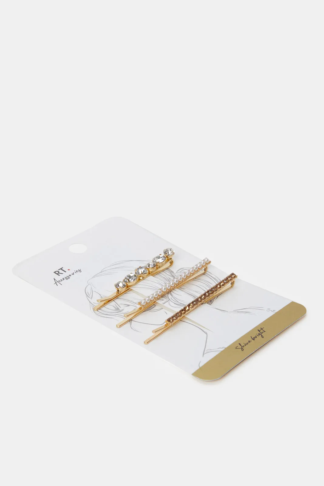 Women Gold Embellished Hair Clip Set (3 Piece)
