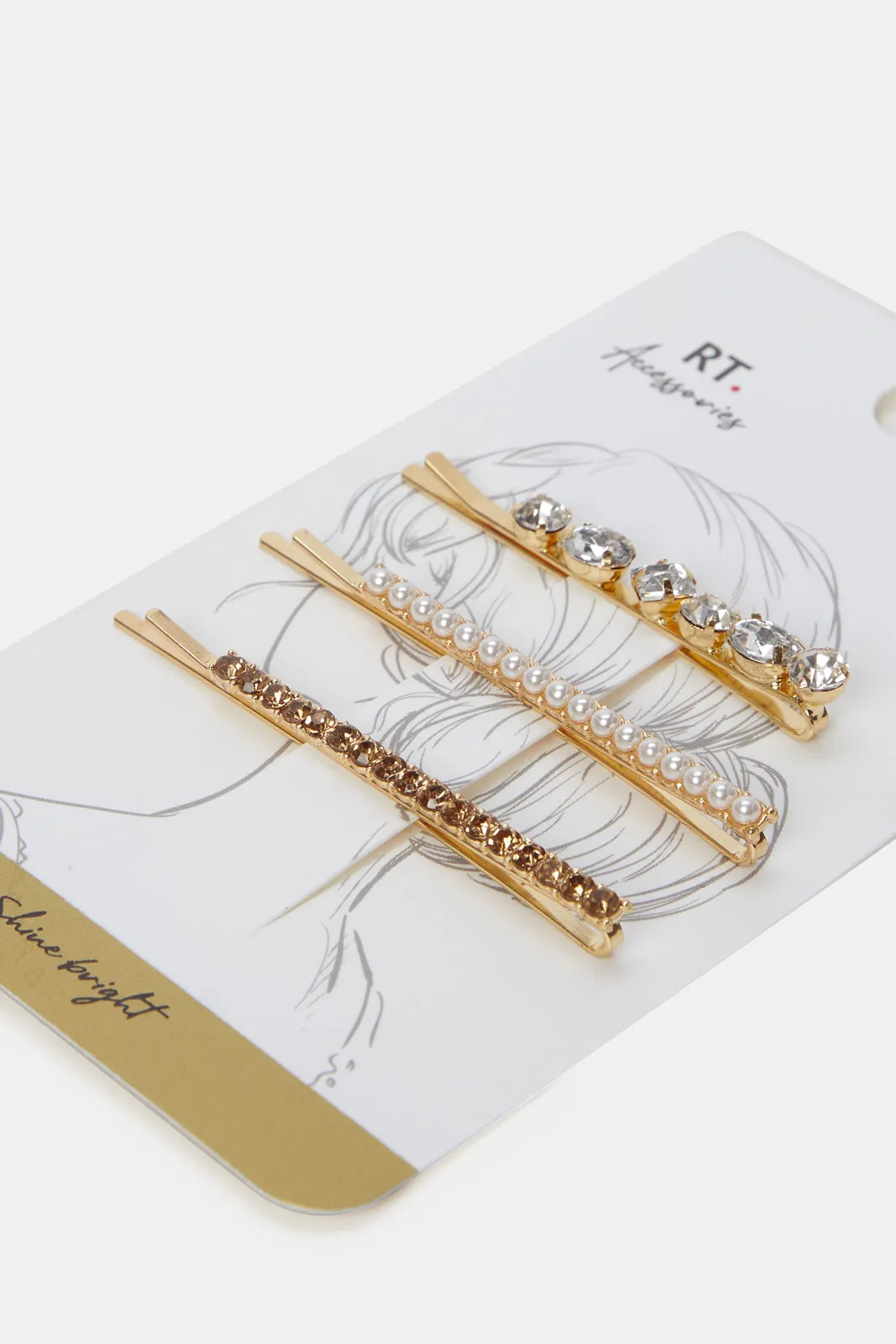 Women Gold Embellished Hair Clip Set (3 Piece)