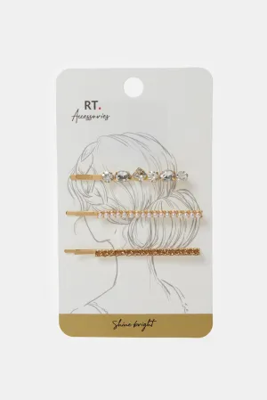 Women Gold Embellished Hair Clip Set (3 Piece)
