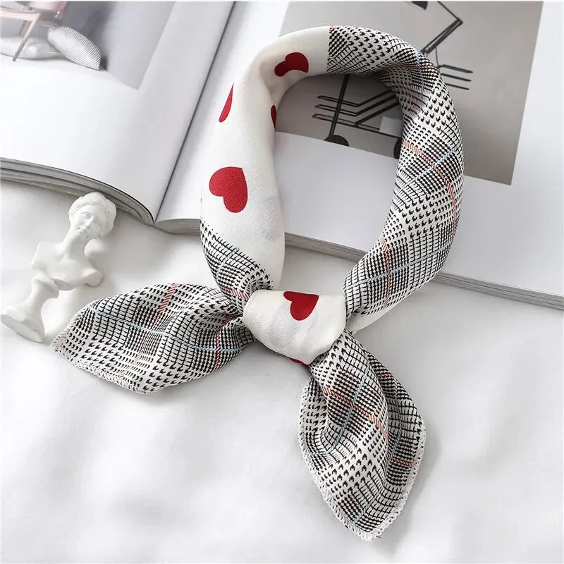 Women Small Satin Silk Scarf Square Print Wrap for Elegant Style