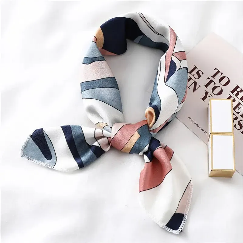 Women Small Satin Silk Scarf Square Print Wrap for Elegant Style