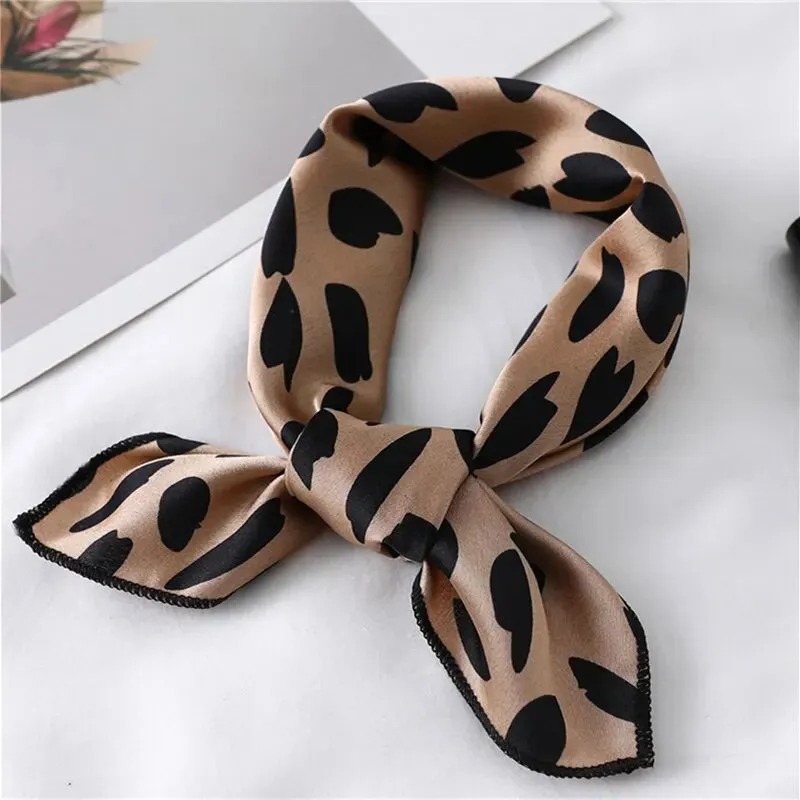 Women Small Satin Silk Scarf Square Print Wrap for Elegant Style