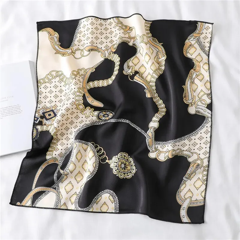 Women Small Satin Silk Scarf Square Print Wrap for Elegant Style