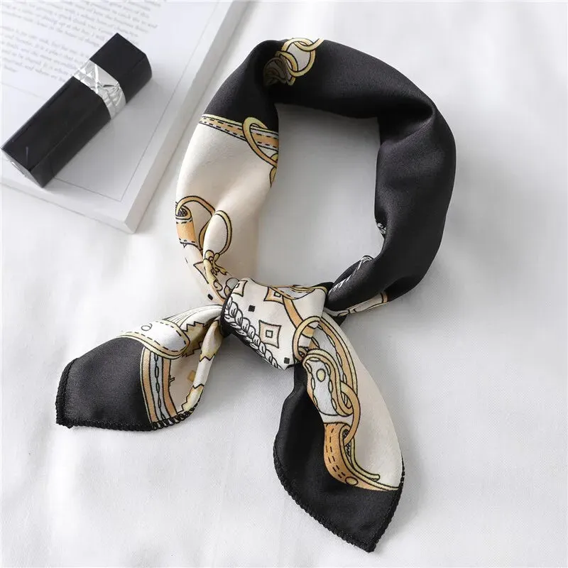Women Small Satin Silk Scarf Square Print Wrap for Elegant Style